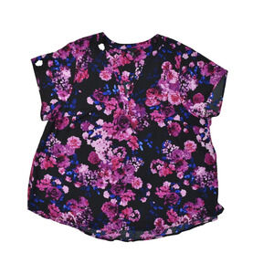 Torrid Plus Size 3 Purple Floral Chiffon V-Neck Short Sleeve Blouse Top Polyeste